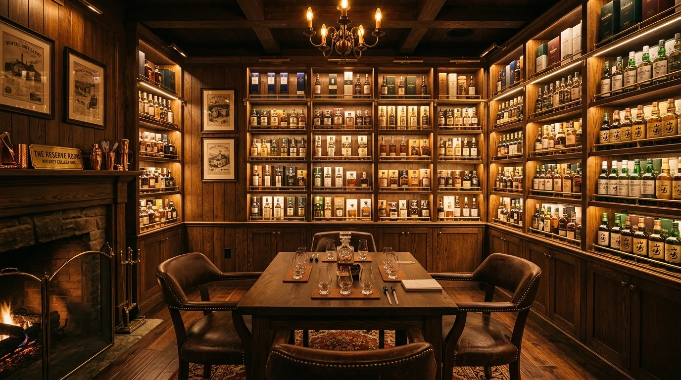 Let lighting stay low layered and atmospheric inspiration for a home whiskey lounge.